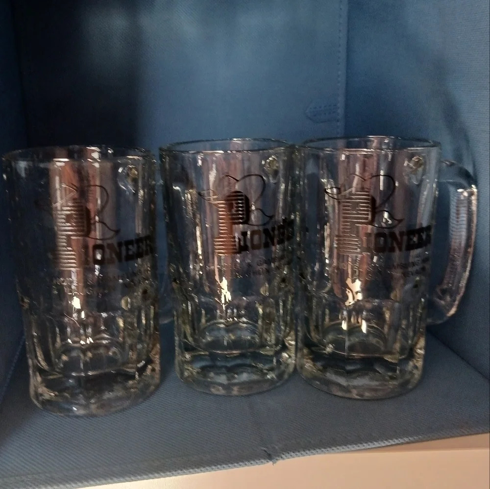 Pioneer hotel & casino beer stein clear glass mug heavy set of 3
